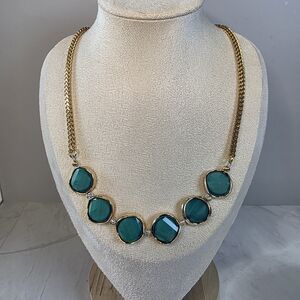 BobbieLee Green Faceted Bib Statement Necklace 18” Wheat Chain